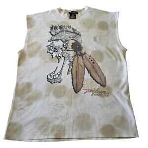 Miskeen Originals Skull Feather Sleeveless Tee 2XL Made Israel Distressed